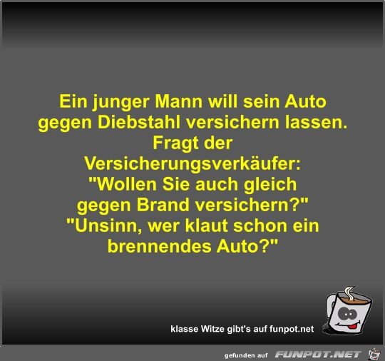 Ein junger Mann will sein Auto gegen Diebstahl versichern...