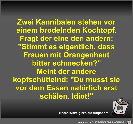 Zwei Kannibalen stehen vor einem brodelnden Kochtopf Zwei Kannibalen stehen vor einem brodelnden Kochtopf