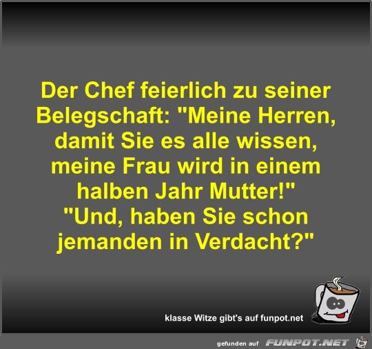 Der Chef feierlich zu seiner Belegschaft Der Chef feierlich zu seiner Belegschaft