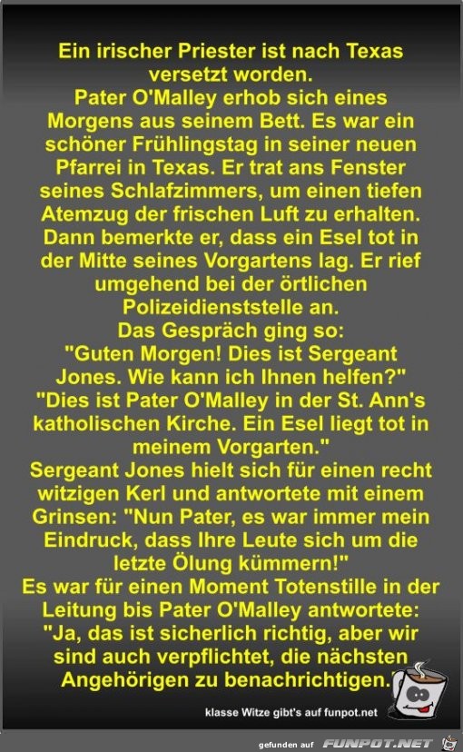 Ein irischer Priester ist nach Texas versetzt worden Ein irischer Priester ist nach Texas versetzt worden
