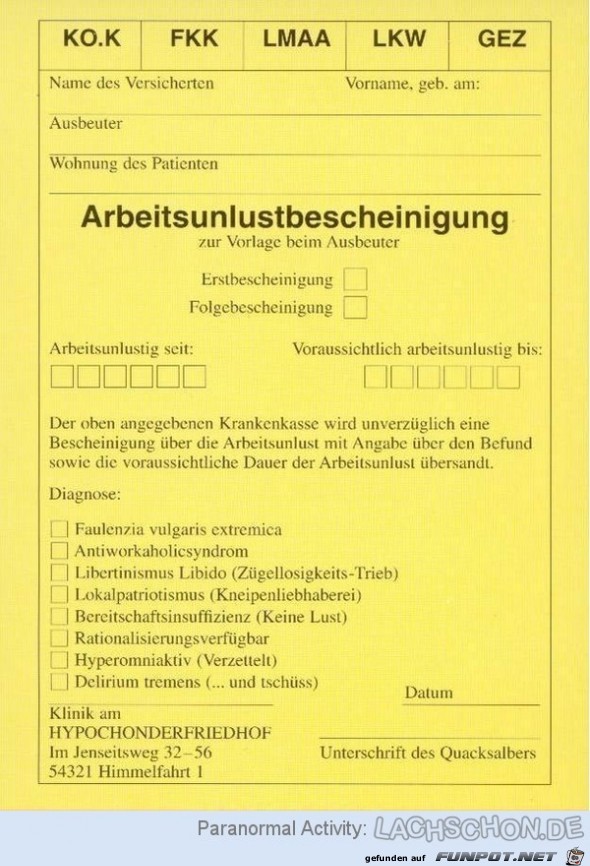 Arbeitsunlustbescheinigung