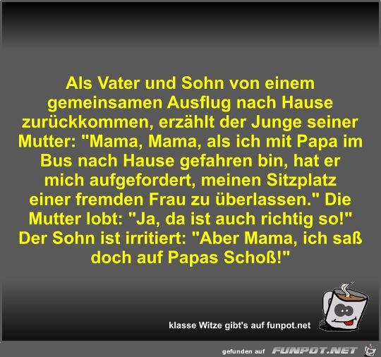 Als Vater und Sohn von einem gemeinsamen Ausflug nach Hause Als Vater und Sohn von einem gemeinsamen Ausflug nach Hause