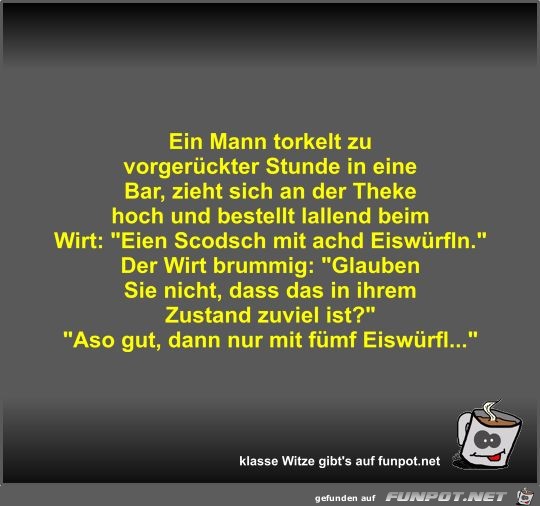 Ein Mann torkelt zu vorgerückter Stunde in eine Bar Ein Mann torkelt zu vorgerückter Stunde in eine Bar