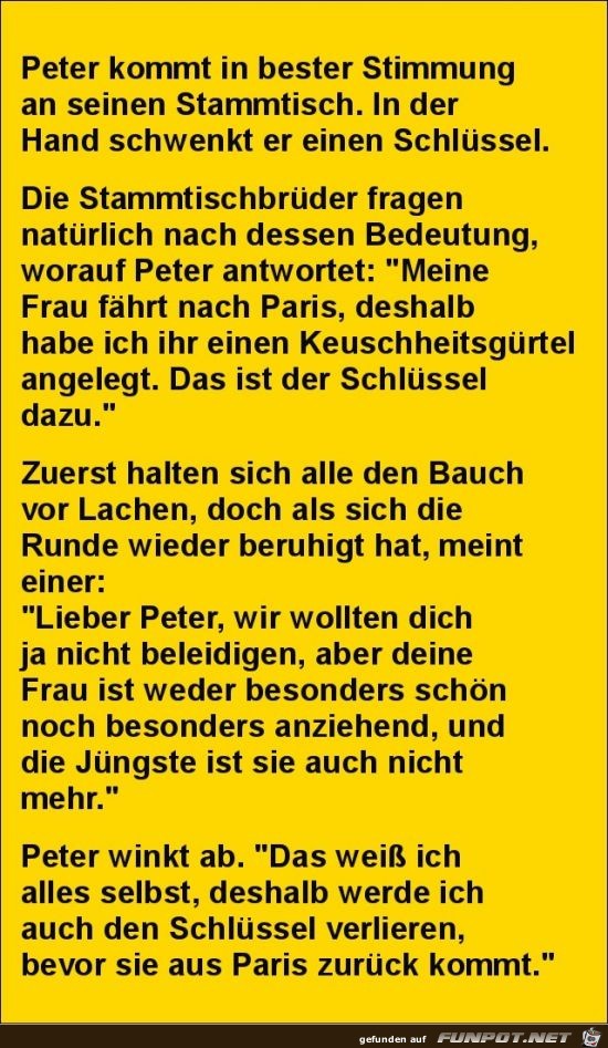 Peter kommt in bester Stimmung an seinen Stammtisch......