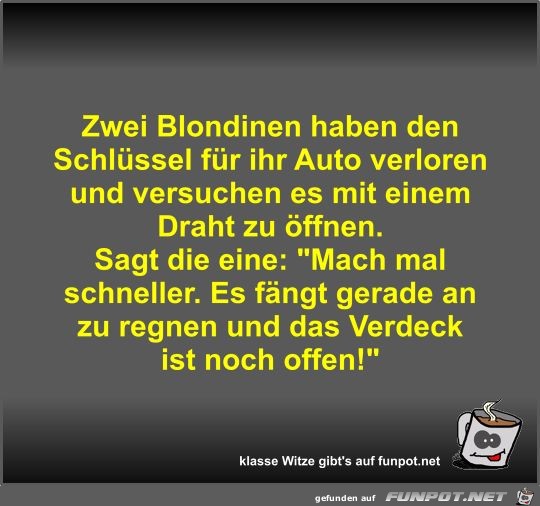 Zwei Blondinen haben den Schlssel fr ihr Auto verloren...