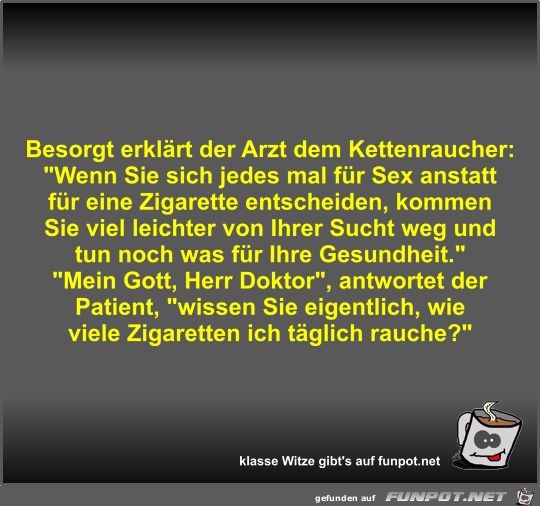 Besorgt erklärt der Arzt dem Kettenraucher Besorgt erklärt der Arzt dem Kettenraucher