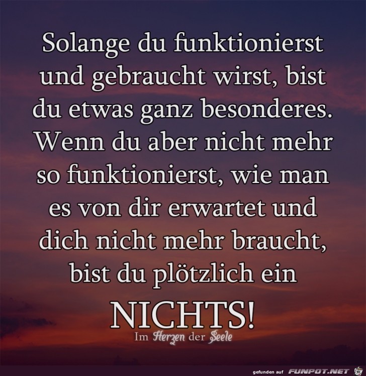 solange du funktionierst und gebraucht wirst,..... solange du funktionierst und gebraucht wirst,.....