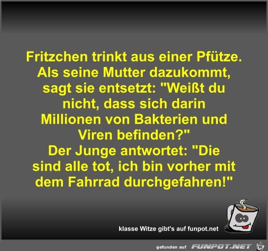 Fritzchen trinkt aus einer Pfütze Fritzchen trinkt aus einer Pfütze