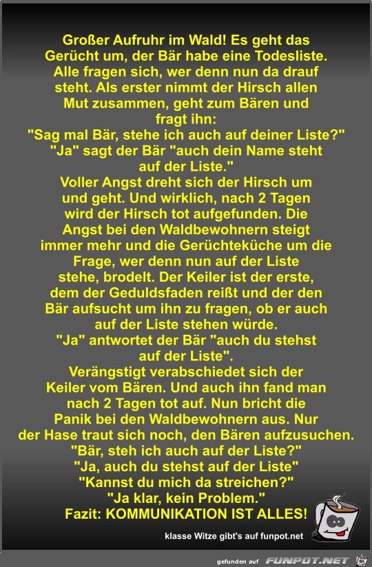 Großer Aufruhr im Wald! Es geht das Gerücht um Großer Aufruhr im Wald! Es geht das Gerücht um