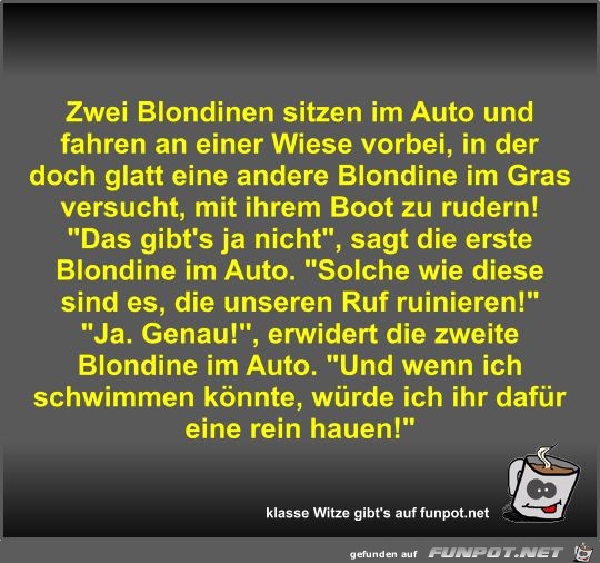 Zwei Blondinen sitzen im Auto und fahren an einer Wiese... Zwei Blondinen sitzen im Auto und fahren an einer Wiese...