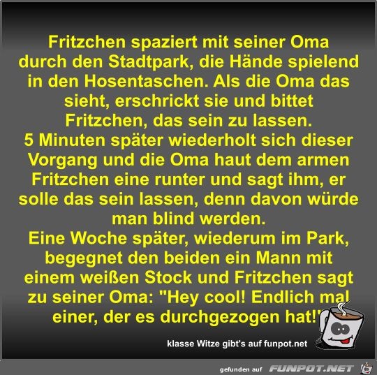 Fritzchen spaziert mit seiner Oma durch den Stadtpark