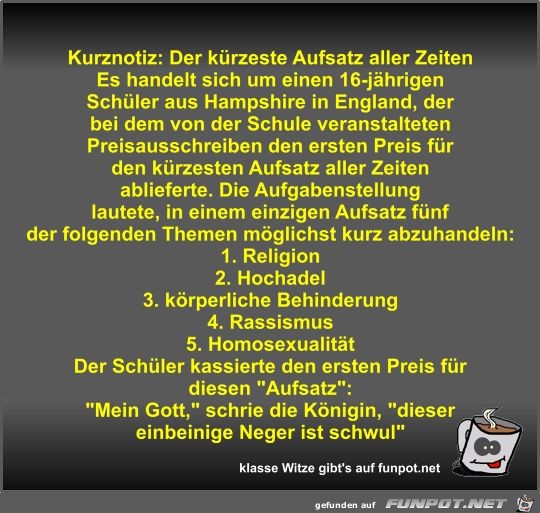 Kurznotiz: Der kürzeste Aufsatz aller Zeiten Kurznotiz: Der kürzeste Aufsatz aller Zeiten