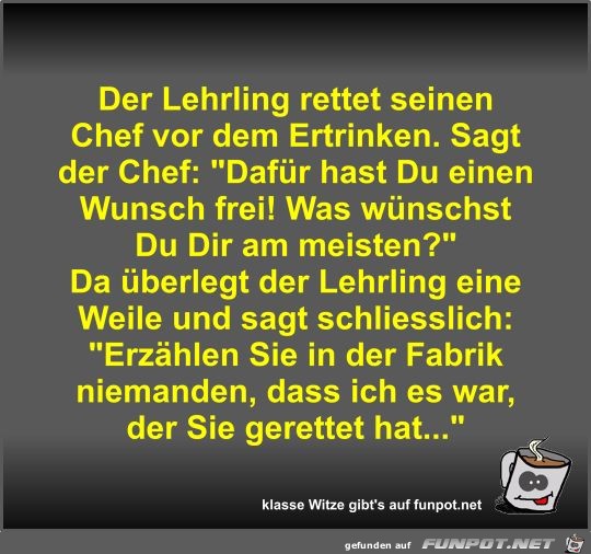 Der Lehrling rettet seinen Chef vor dem Ertrinken