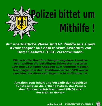 Polizei bittet um Mithilfe