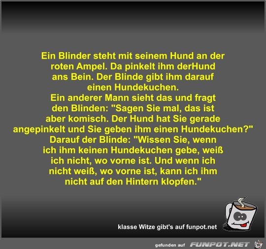 Ein Blinder steht mit seinem Hund an der roten Ampel Ein Blinder steht mit seinem Hund an der roten Ampel