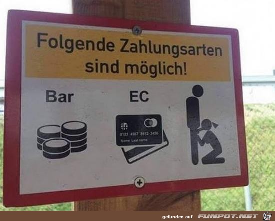 folgende Zahlungsarten sind mglch....