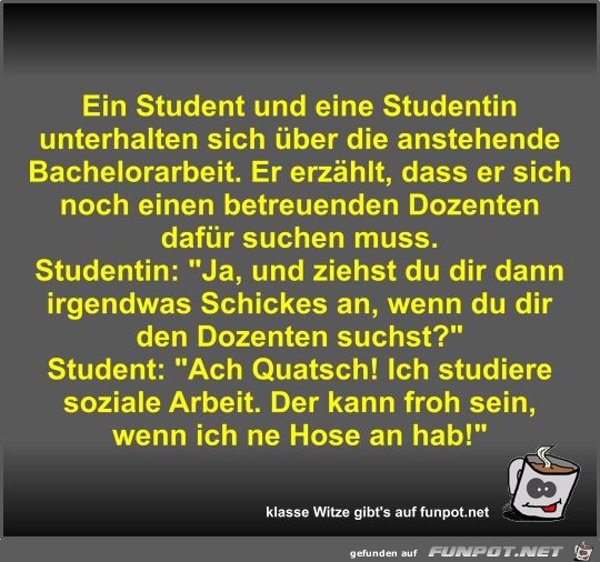 Ein Student und eine Studentin unterhalten sich ber die...