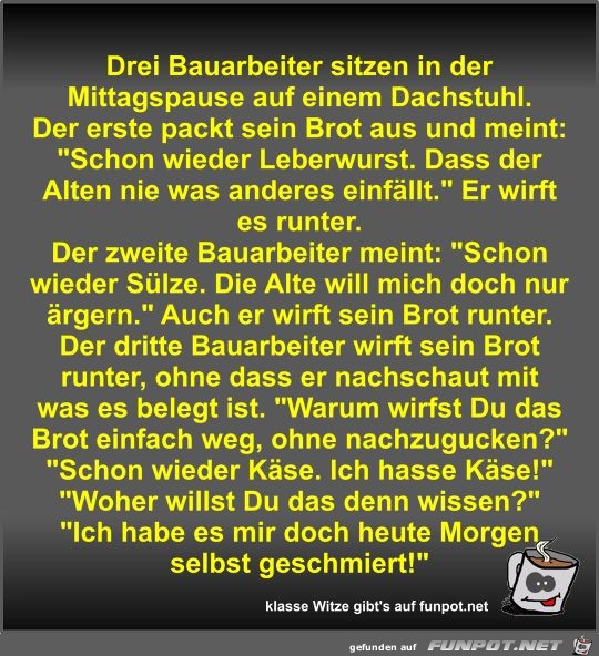 Drei Bauarbeiter sitzen in der Mittagspause auf einem... Drei Bauarbeiter sitzen in der Mittagspause auf einem...