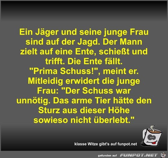 Ein Jger und seine junge Frau sind auf der Jagd