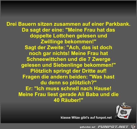 Drei Bauern sitzen zusammen auf einer Parkbank Drei Bauern sitzen zusammen auf einer Parkbank