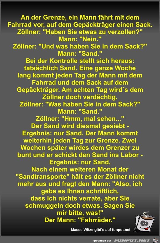 An der Grenze, ein Mann fhrt mit dem Fahrrad vor, auf dem