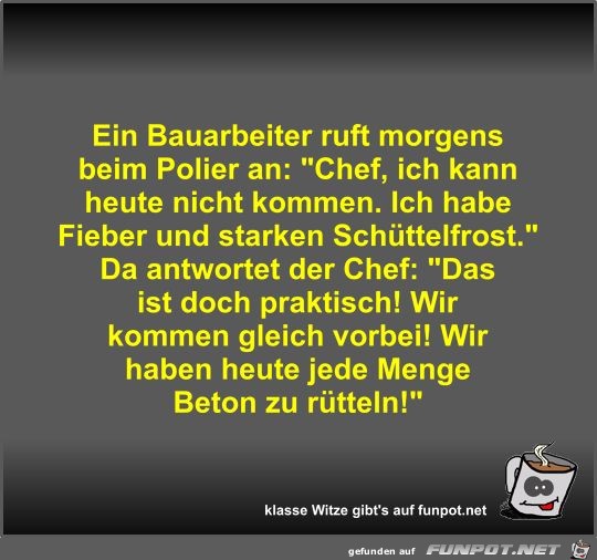 Ein Bauarbeiter ruft morgens beim Polier an Ein Bauarbeiter ruft morgens beim Polier an