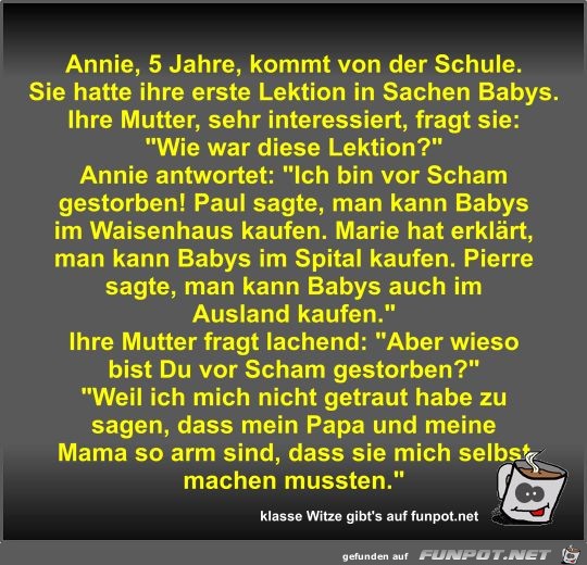 Annie, 5 Jahre, kommt von der Schule Annie, 5 Jahre, kommt von der Schule
