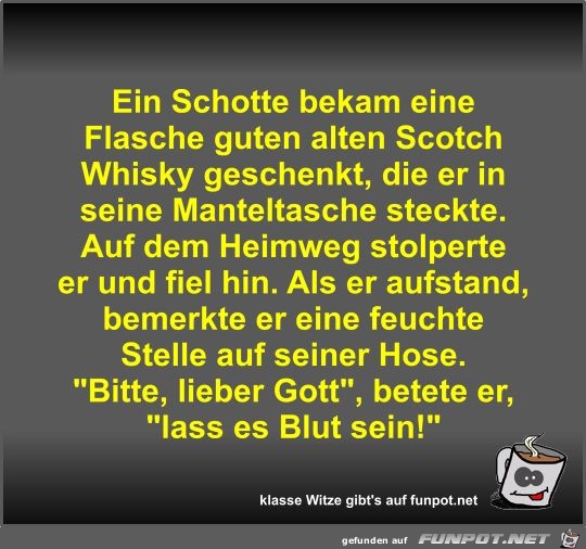 Ein Schotte bekam eine Flasche guten alten Scotch Whisky... Ein Schotte bekam eine Flasche guten alten Scotch Whisky...
