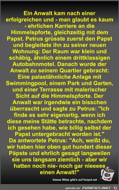 Ein Anwalt kam nach einer erfolgreichen und - man glaubt es Ein Anwalt kam nach einer erfolgreichen und - man glaubt es