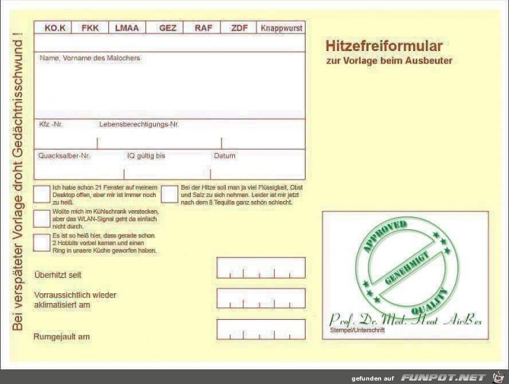 Hitzefreiformular Hitzefreiformular