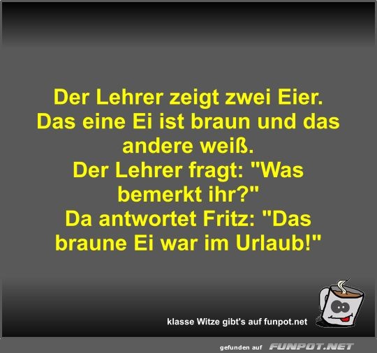 Der Lehrer zeigt zwei Eier Der Lehrer zeigt zwei Eier