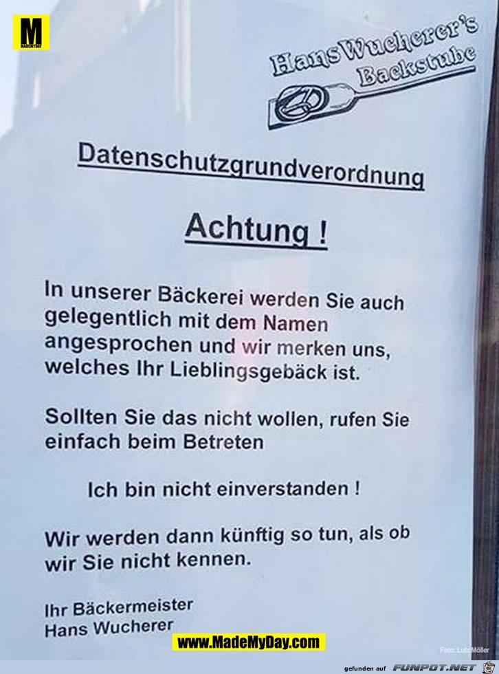 Datenschutz beim Bäcker Datenschutz beim Bäcker