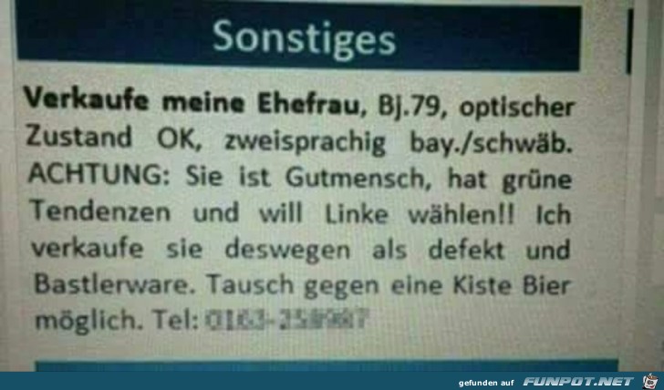 Verkaufe meine Ehefrau Verkaufe meine Ehefrau