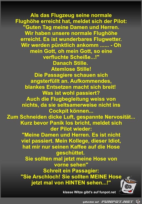 Als das Flugzeug seine normale Flughöhe erreicht hat Als das Flugzeug seine normale Flughöhe erreicht hat