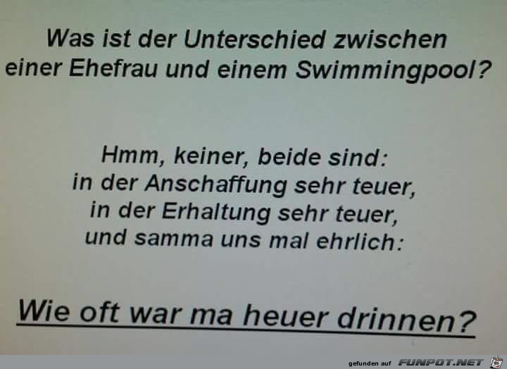 Unterschied Ehefrau und Swimmingpool: