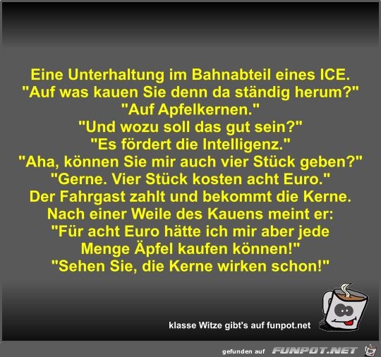 Eine Unterhaltung im Bahnabteil eines ICE Eine Unterhaltung im Bahnabteil eines ICE