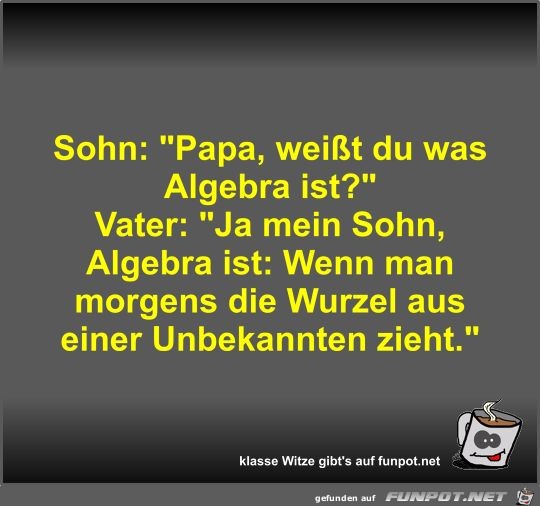 Sohn: Papa, weißt du was Algebra ist? Sohn: Papa, weißt du was Algebra ist?