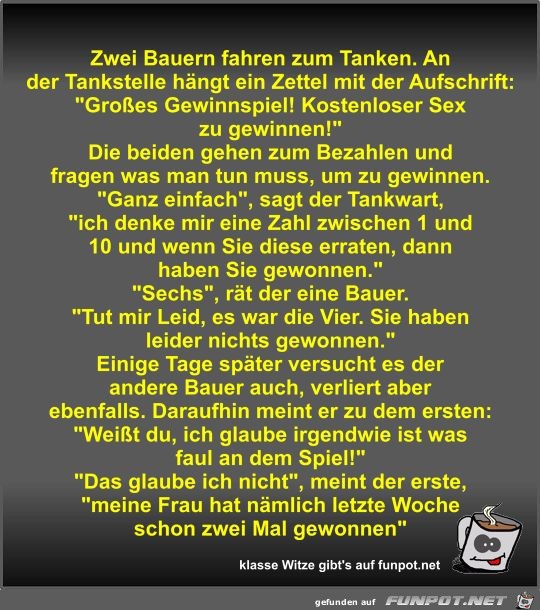 Zwei Bauern fahren zum Tanken