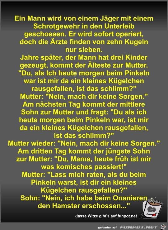 Ein Mann wird von einem Jäger mit einem Schrotgewehr in den Ein Mann wird von einem Jäger mit einem Schrotgewehr in den