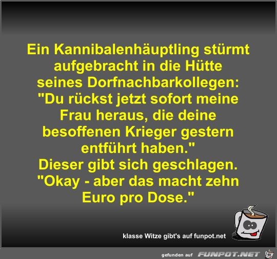 Ein Kannibalenhäuptling stürmt aufgebracht in die Hütte... Ein Kannibalenhäuptling stürmt aufgebracht in die Hütte...