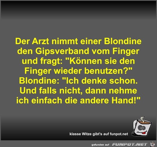 Der Arzt nimmt einer Blondine den Gipsverband vom Finger... Der Arzt nimmt einer Blondine den Gipsverband vom Finger...