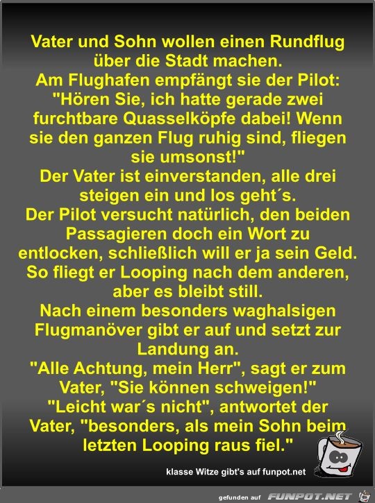 Vater und Sohn wollen einen Rundflug ber die Stadt machen