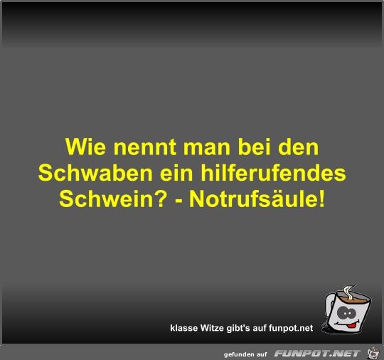 Wie nennt man bei den Schwaben ein hilferufendes Schwein? Wie nennt man bei den Schwaben ein hilferufendes Schwein?