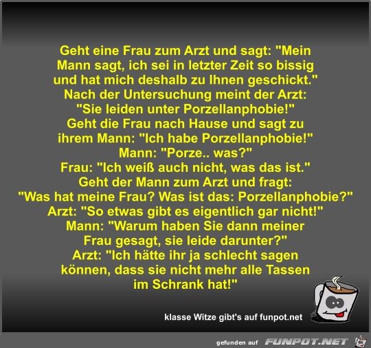 Geht eine Frau zum Arzt und sagt