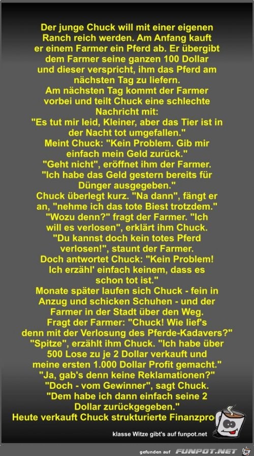 Der junge Chuck will mit einer eigenen Ranch reich werden Der junge Chuck will mit einer eigenen Ranch reich werden