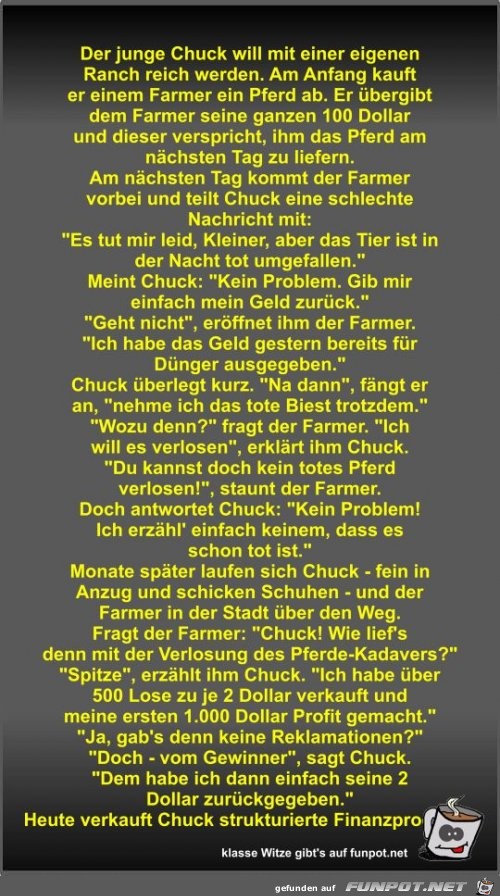 Der junge Chuck will mit einer eigenen Ranch reich werden