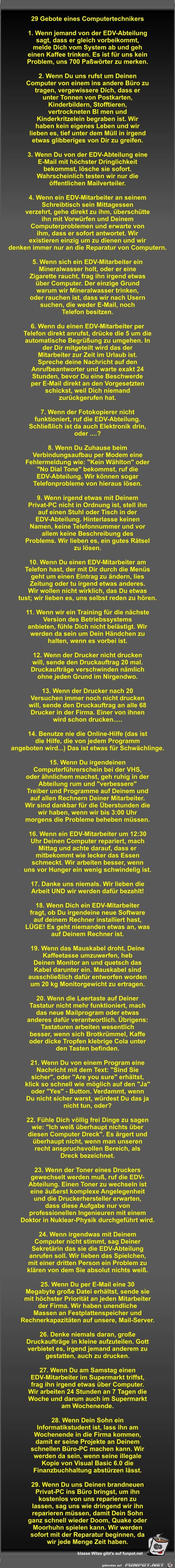 29 Gebote eines Computertechnikers 29 Gebote eines Computertechnikers