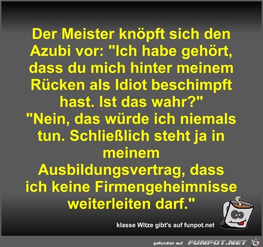 Der Meister knöpft sich den Azubi vor Der Meister knöpft sich den Azubi vor