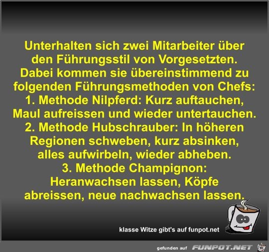 Unterhalten sich zwei Mitarbeiter über den Führungsstil von Unterhalten sich zwei Mitarbeiter über den Führungsstil von