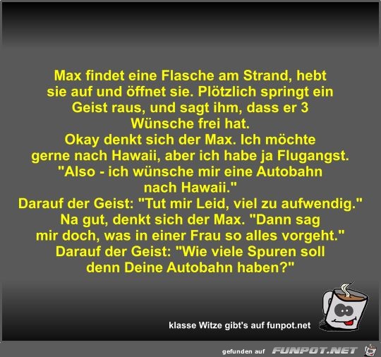 Max findet eine Flasche am Strand